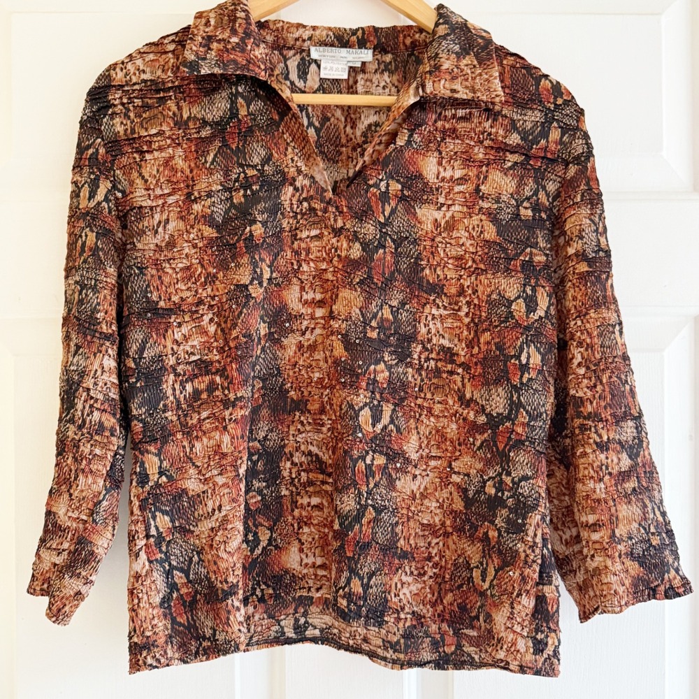 Vintage Alberto Makali Women's Snake Print Textured Top Shirt Blouse M